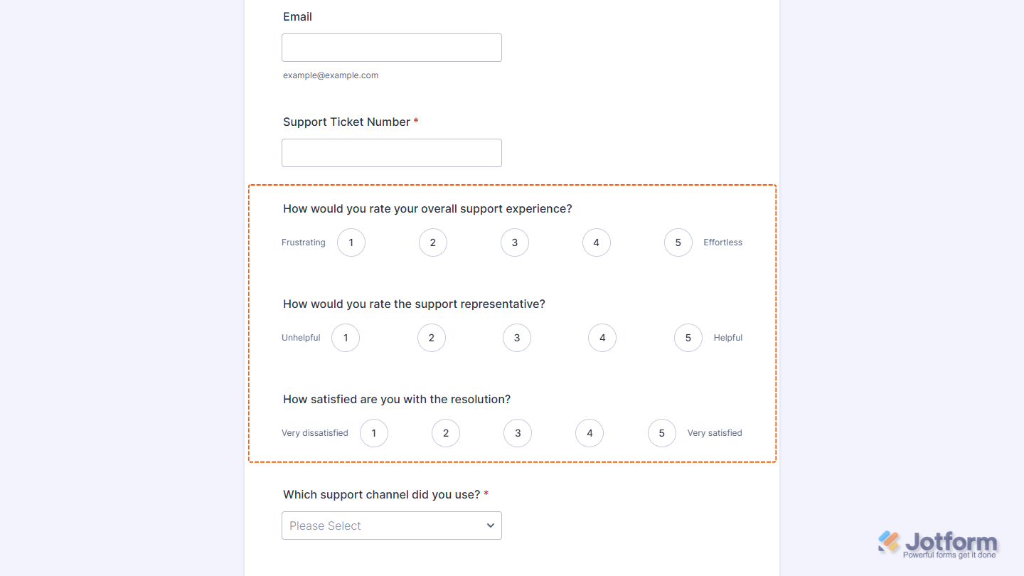 Bipolar Likert Scale widget in Jotform Demo form