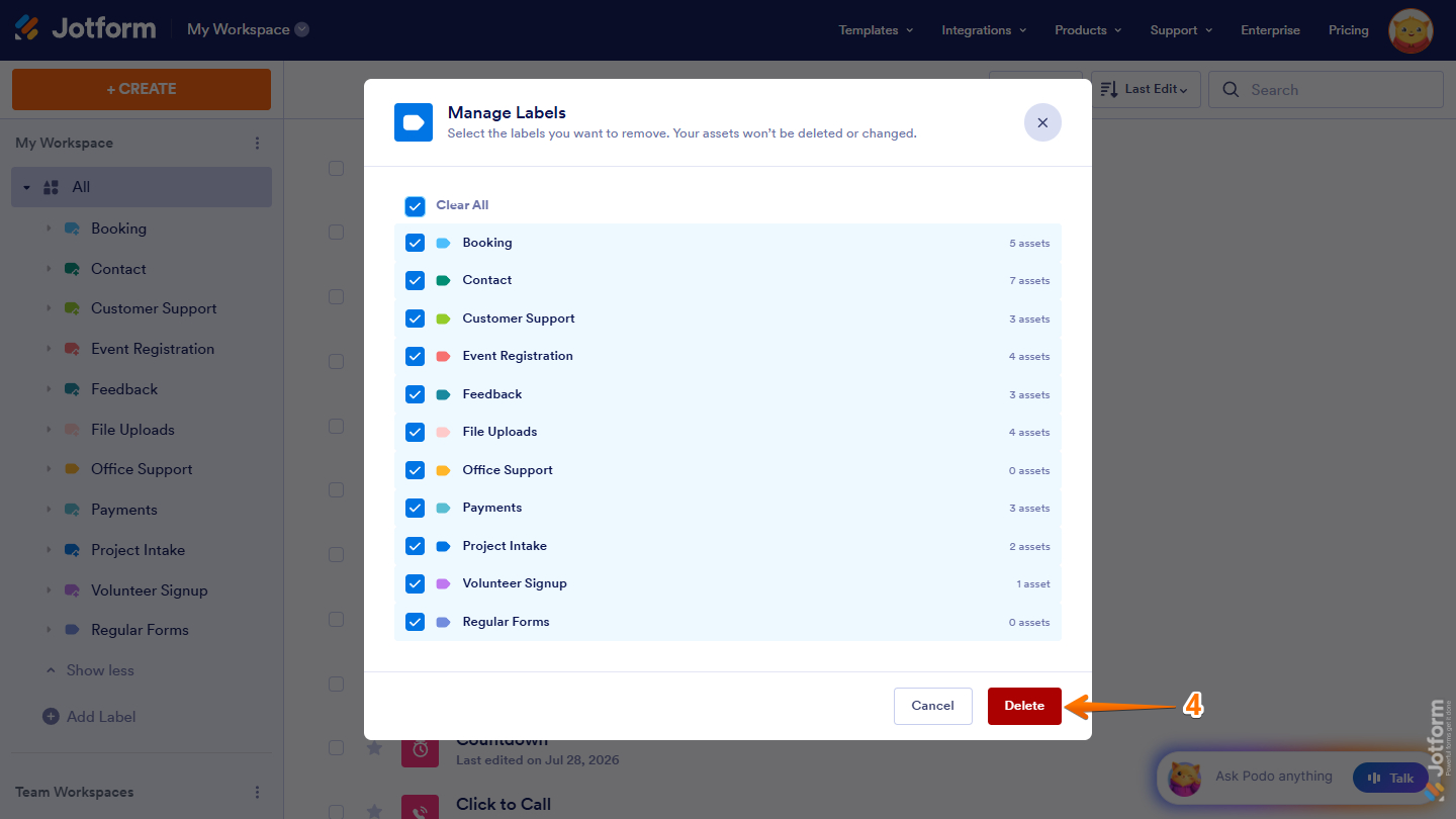Delete Labels at once in Manage Labels window