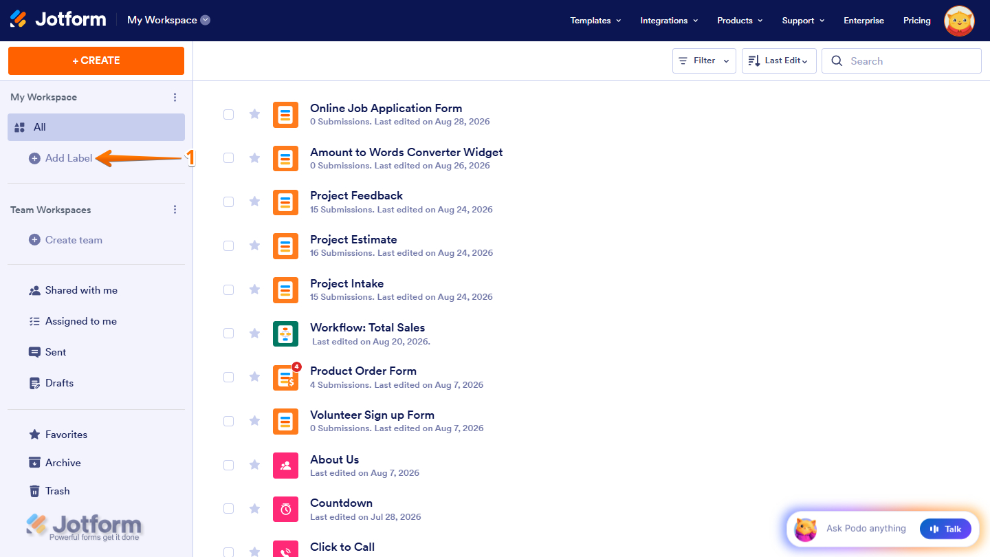 Add Label in My Workspace page