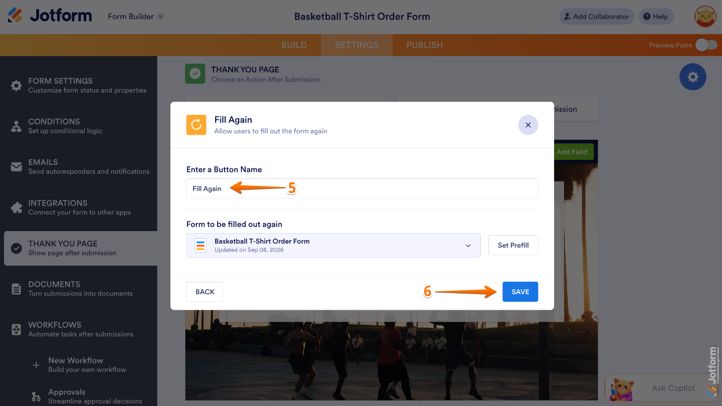 Entering a custom name in the Button Name field and saving the Fill Again button settings