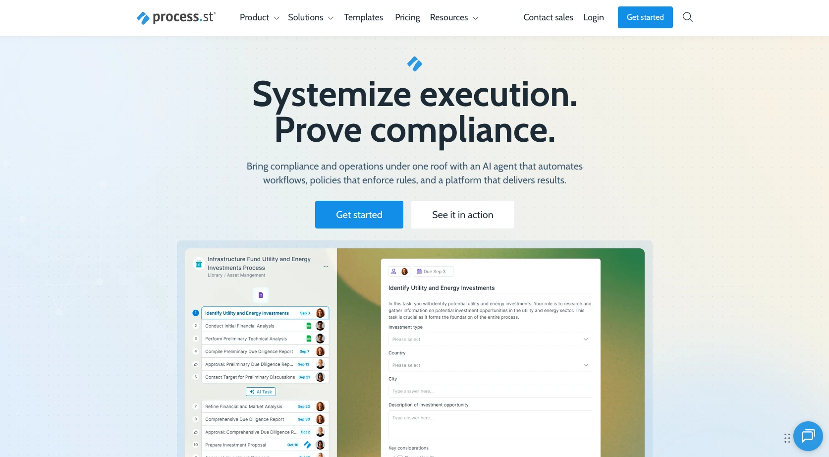 Process Street homepage showcasing workflow automation and guided operational processes