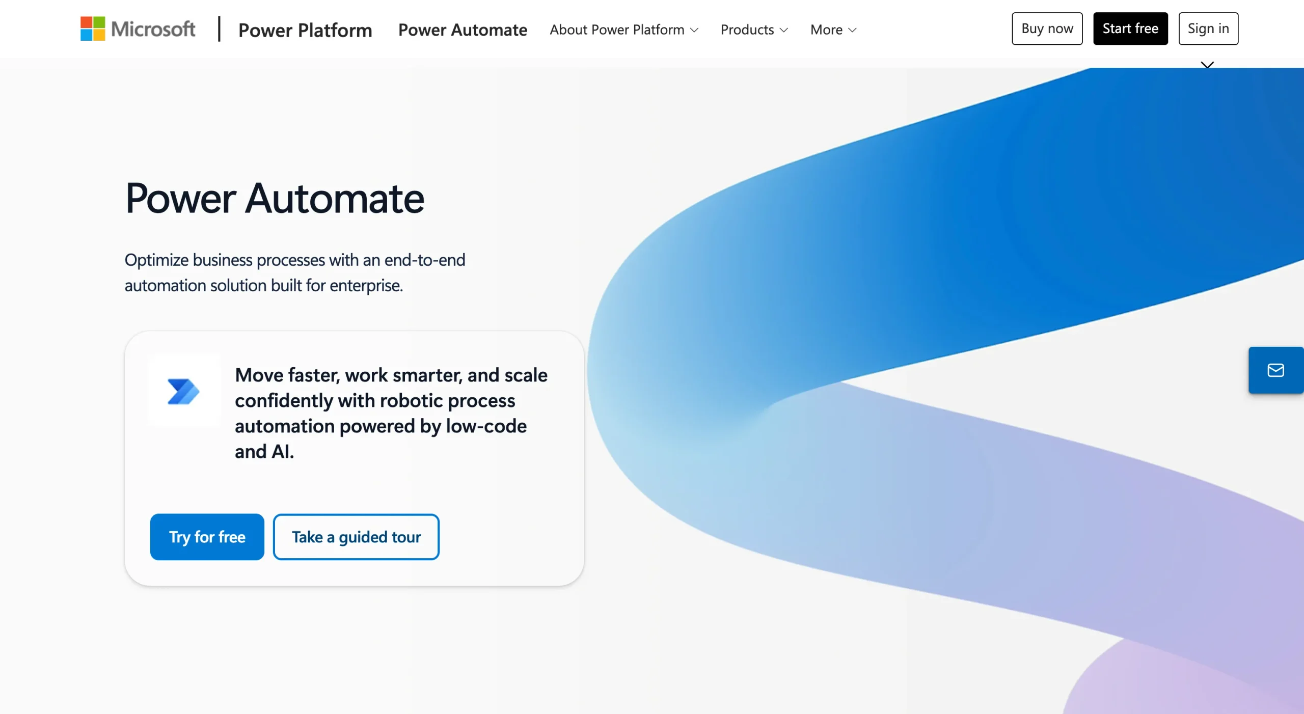 Screenshot of the Microsoft Power Automate landing page
