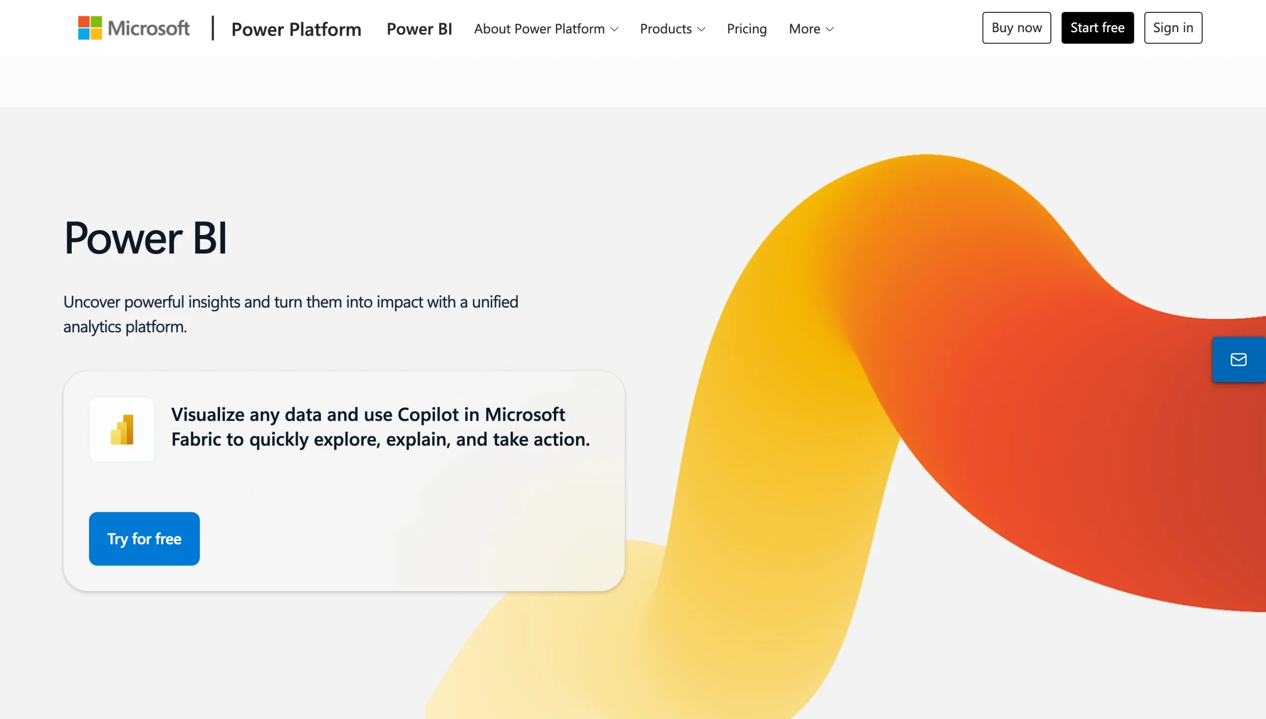 Screenshot of the Microsoft Power BI landing page