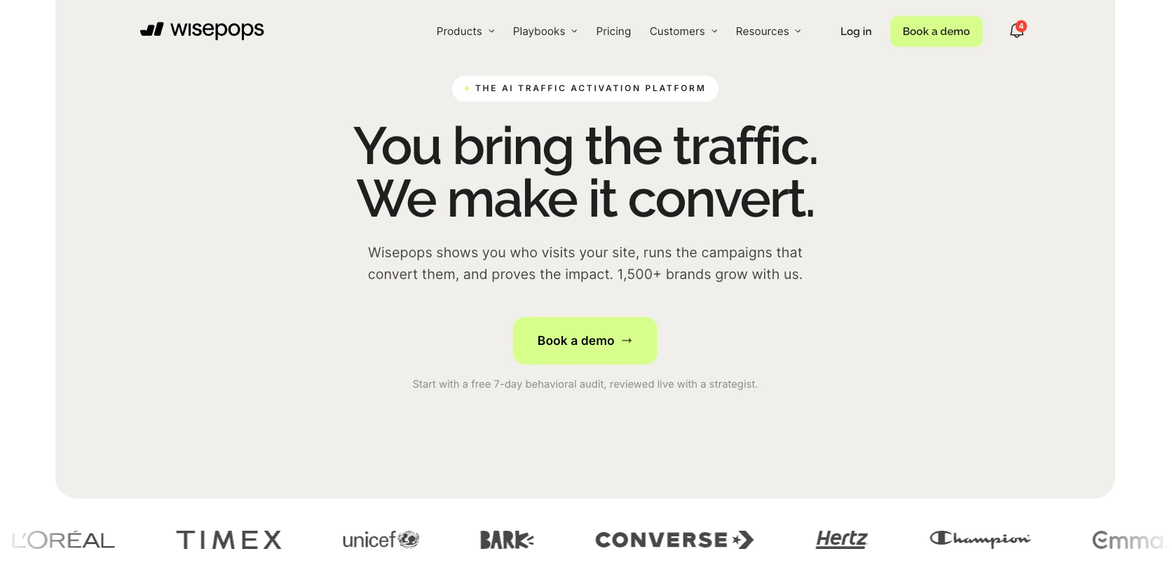 Sleeknote alternative Wisepops's website with the words: "You bring the traffic