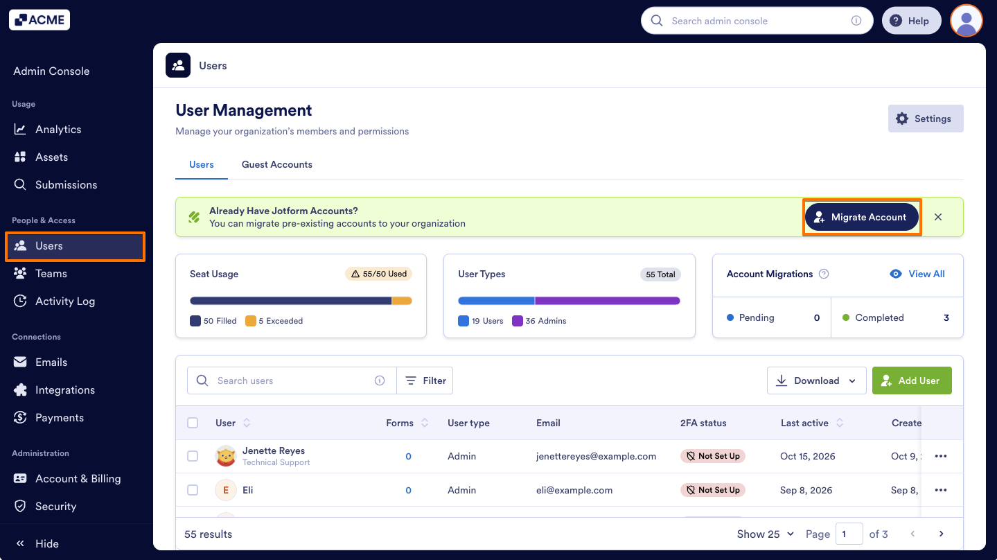 How to Start Migrating Standard Jotform Accounts to Your Organization as an Admin Image-2