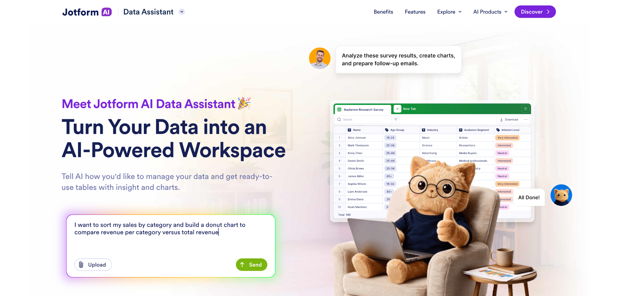 Jform AI Data Assistant Landing Page