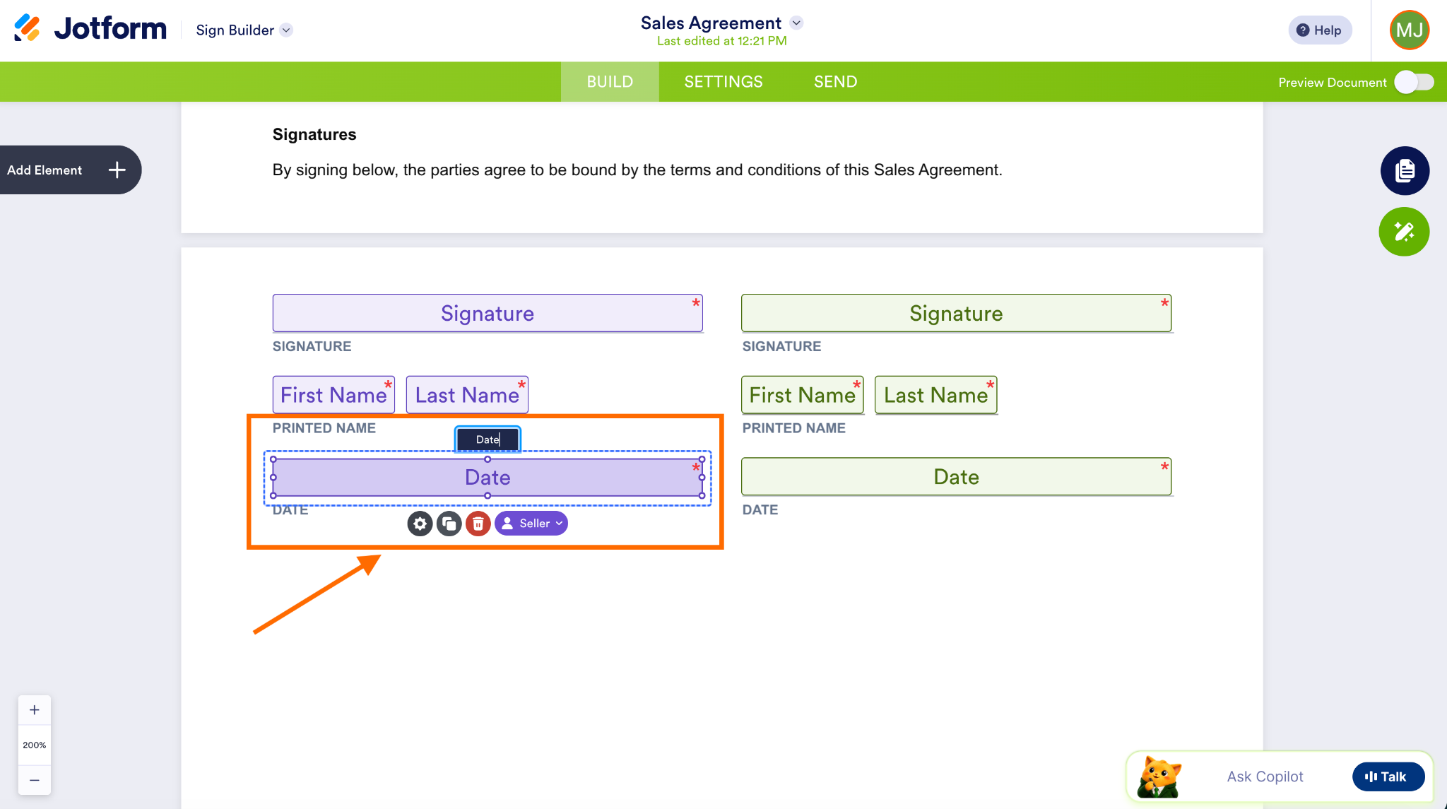 Jotform Sign Builder Date Field