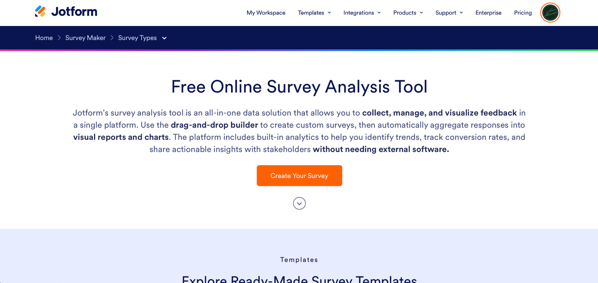 Jotform Survey Analysis Tool Landing Page