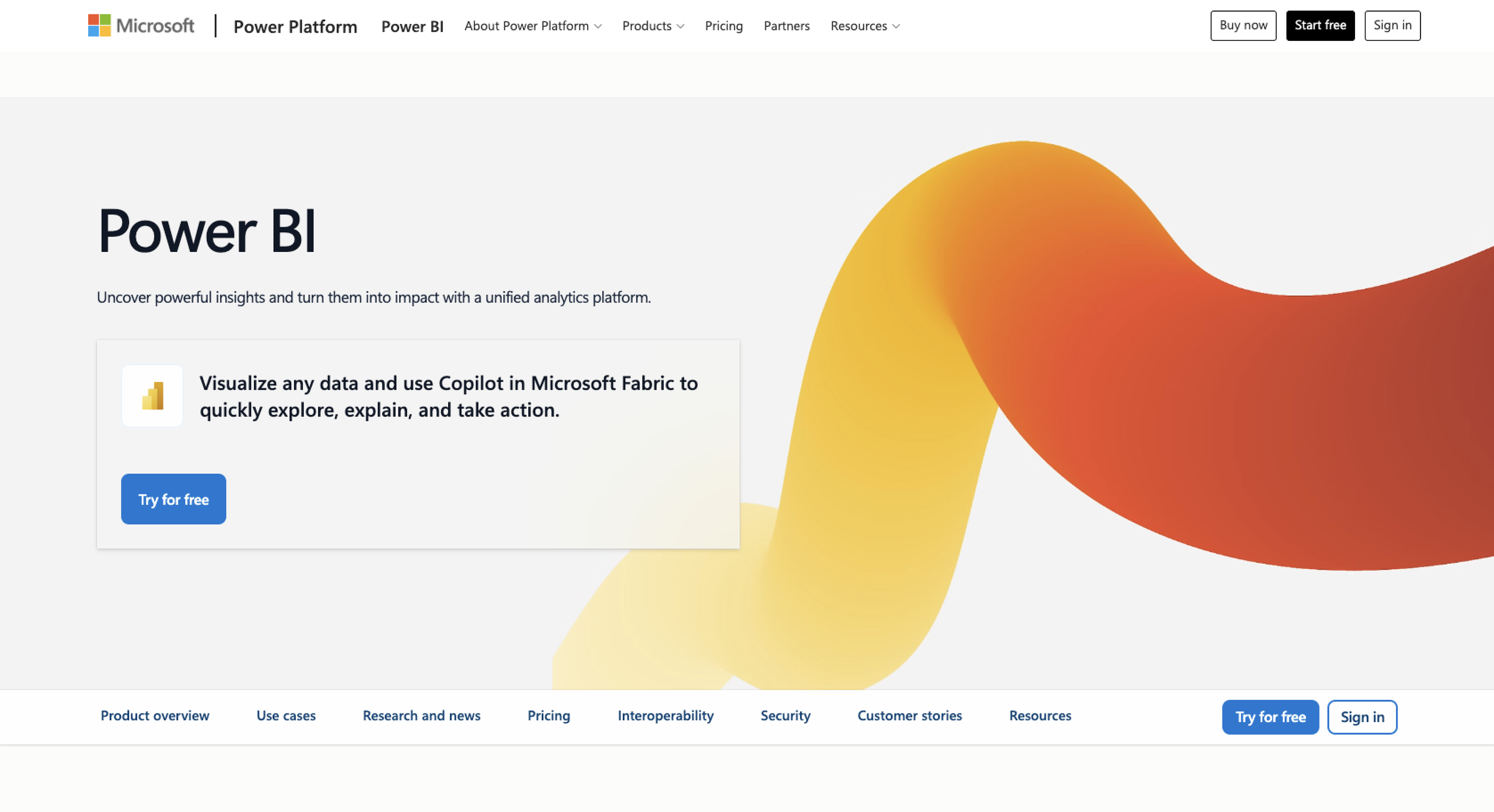 Microsoft Power BI Landing Page