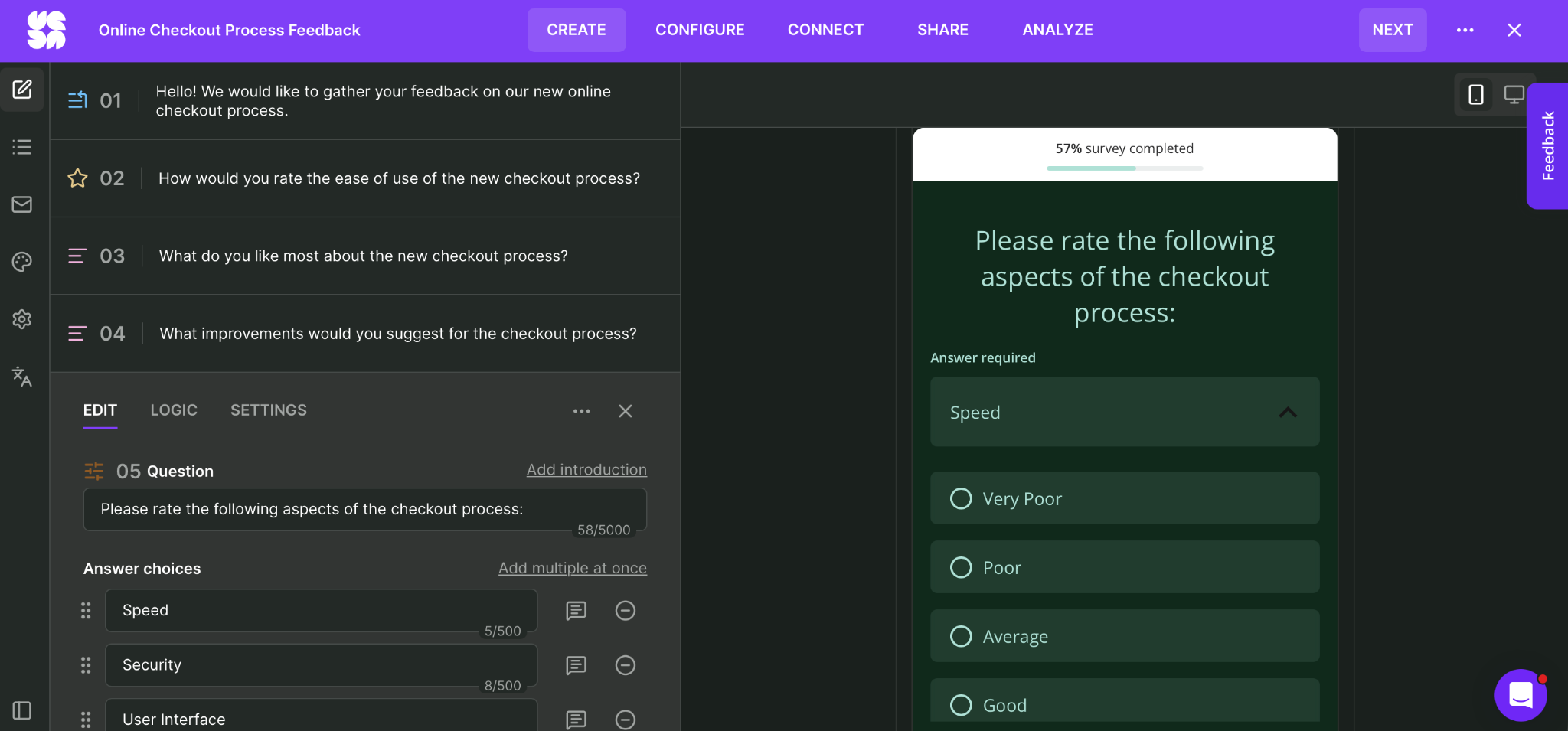 Survicate User Interface