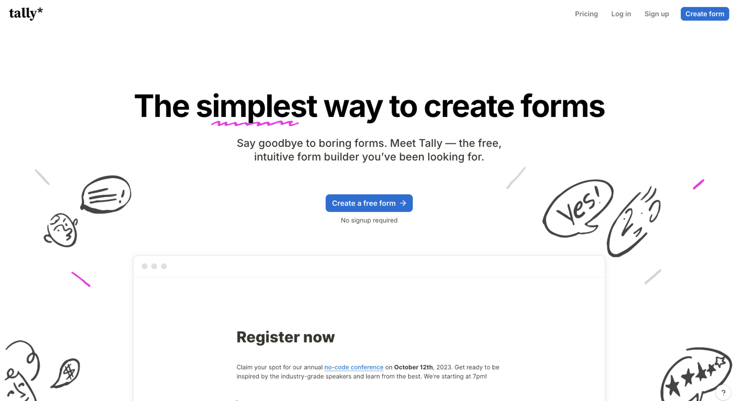 Tally Landing Page