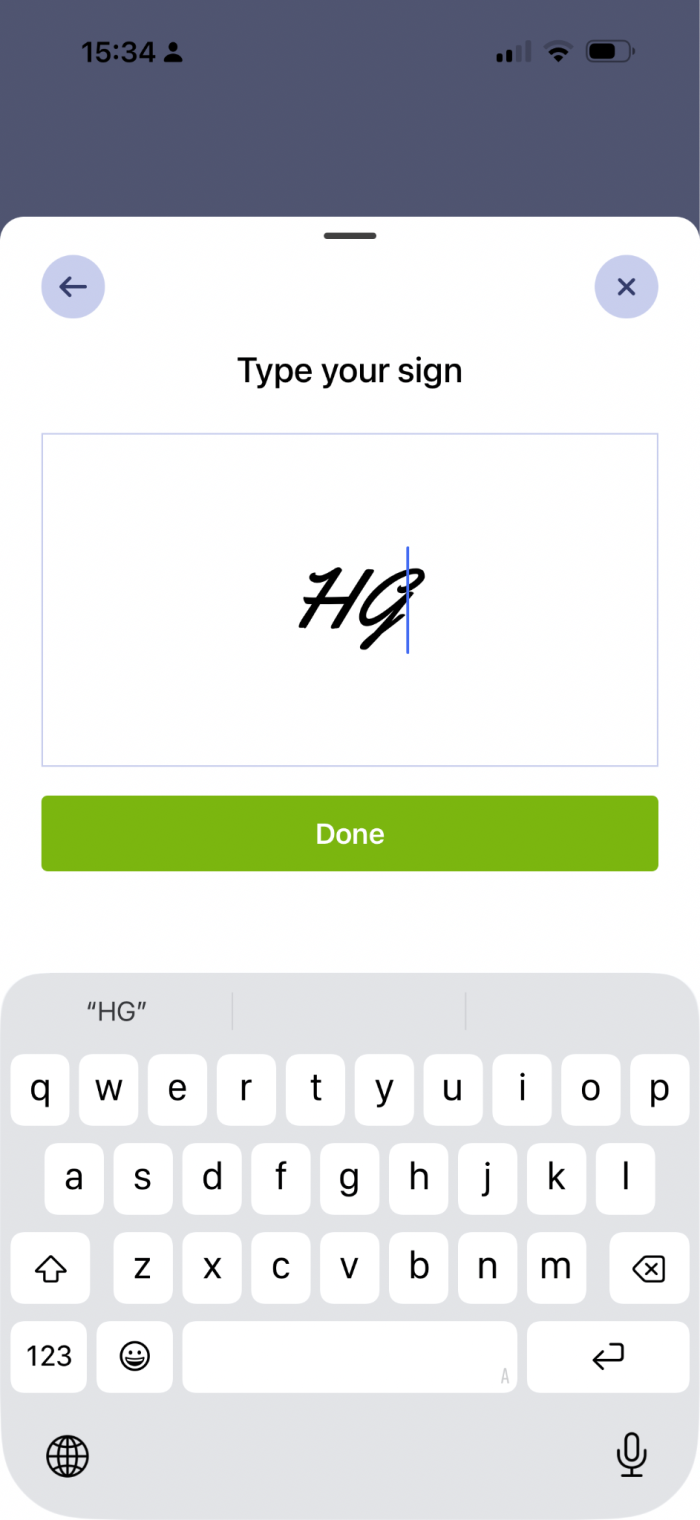 Jotform Sign Mobile "Type your sign" modal