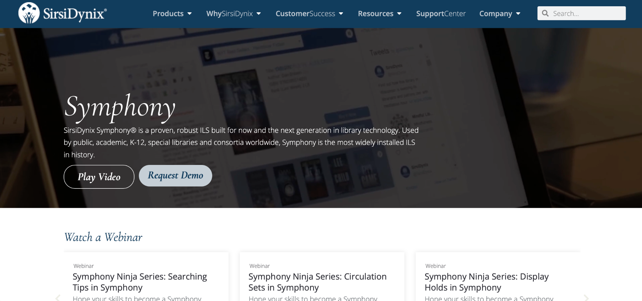 Screenshot of the SirsiDynix landing page