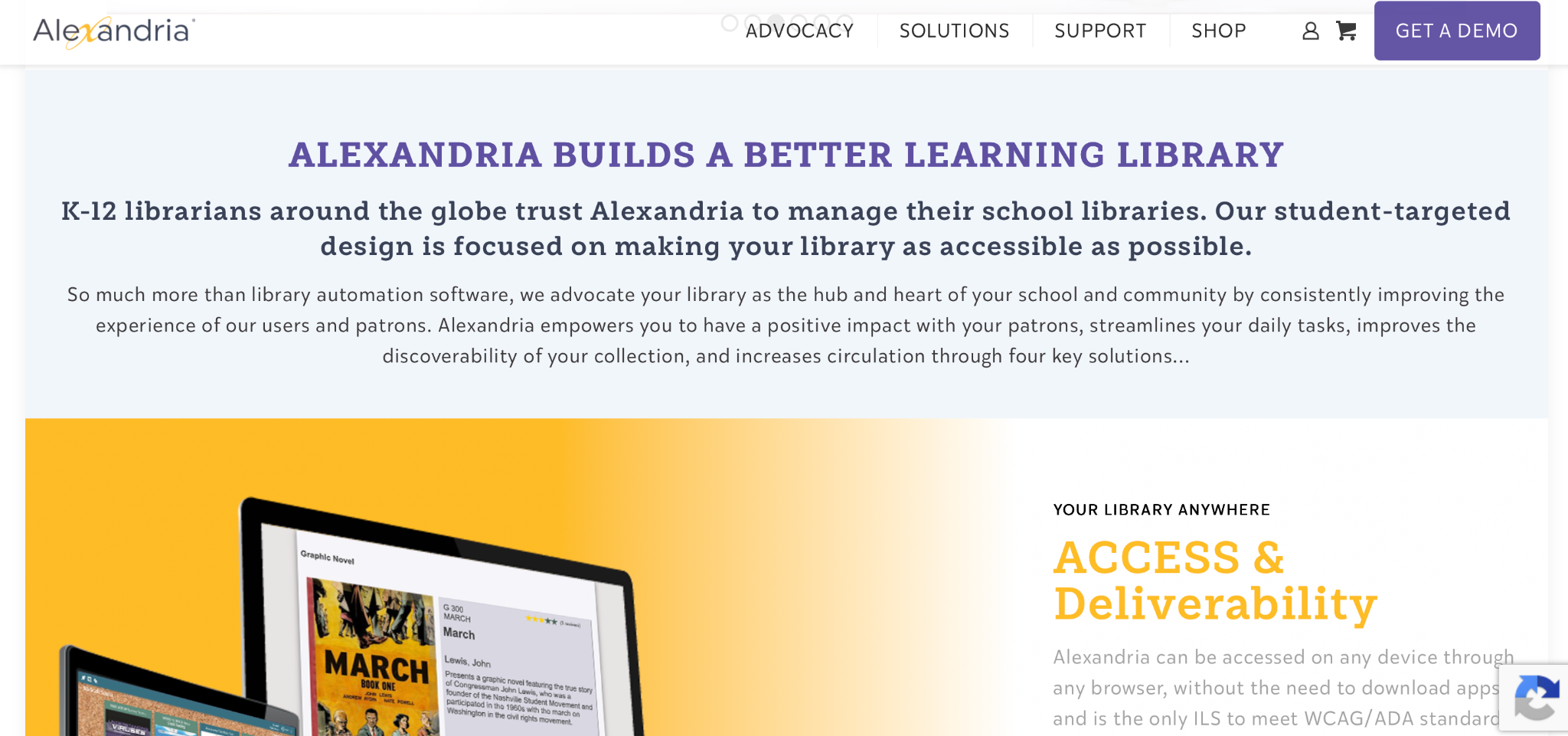Screenshot of the Alexandria landing page