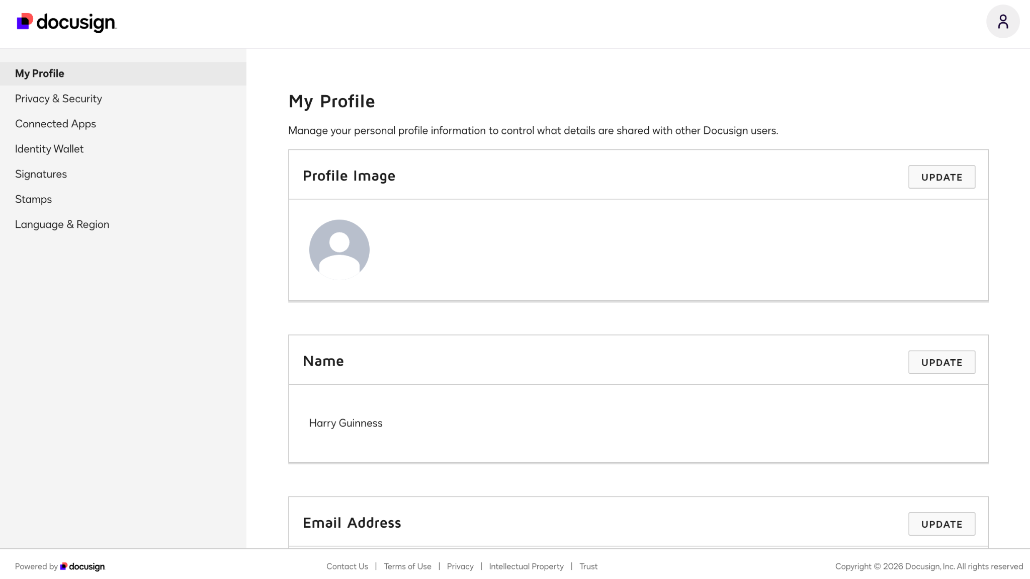 Docusign My Profile Page