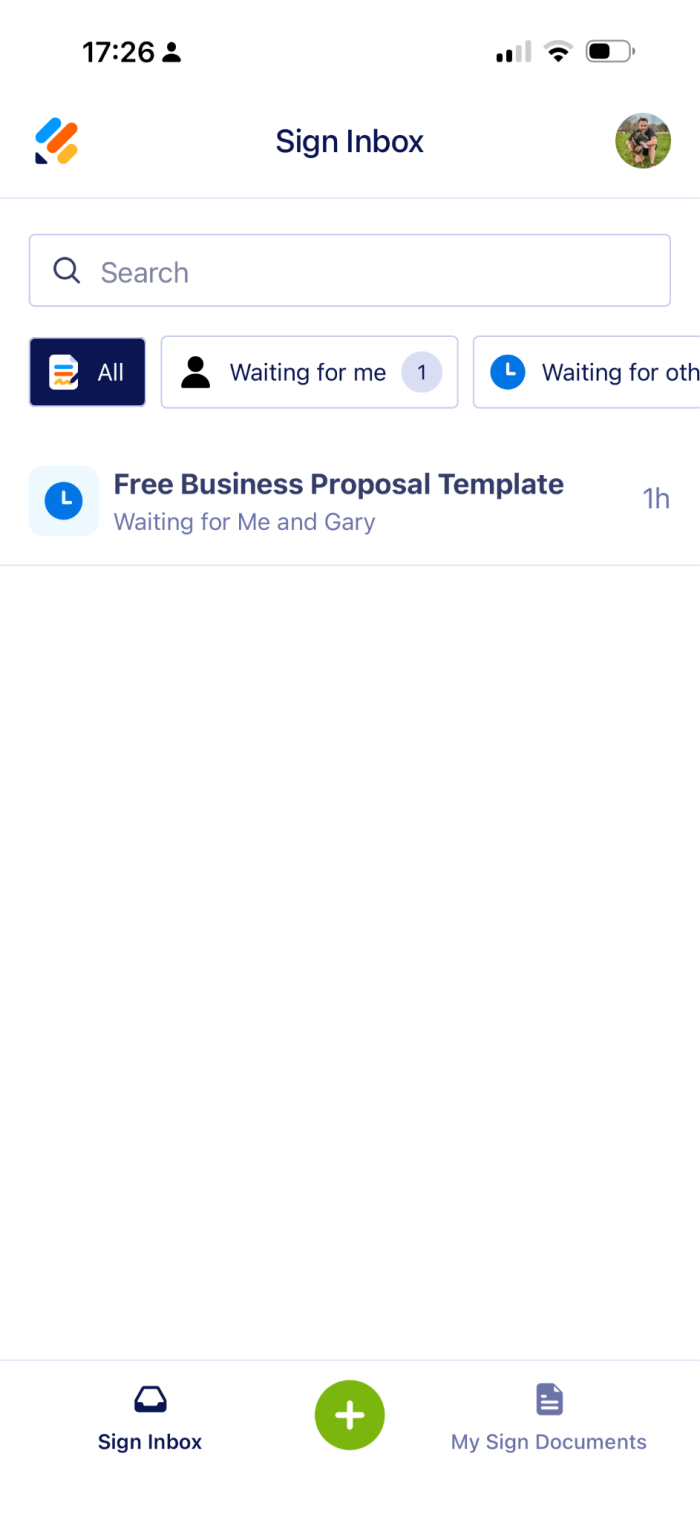 Jotform Sign Mobile Sign Inbox Menu UI