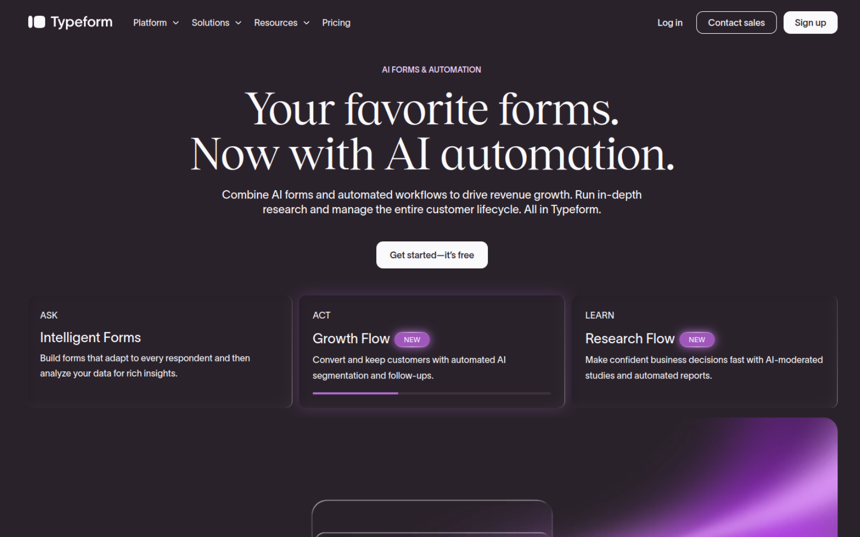 Sitio web de Typeform con las palabras: "Tus formularios favoritos