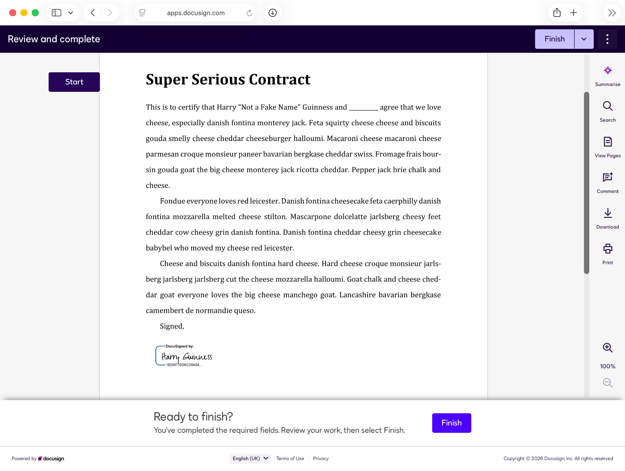 Docusign Signatures Menu "Create Your Signature" menu pop-up Review and complete step of the signing flow
