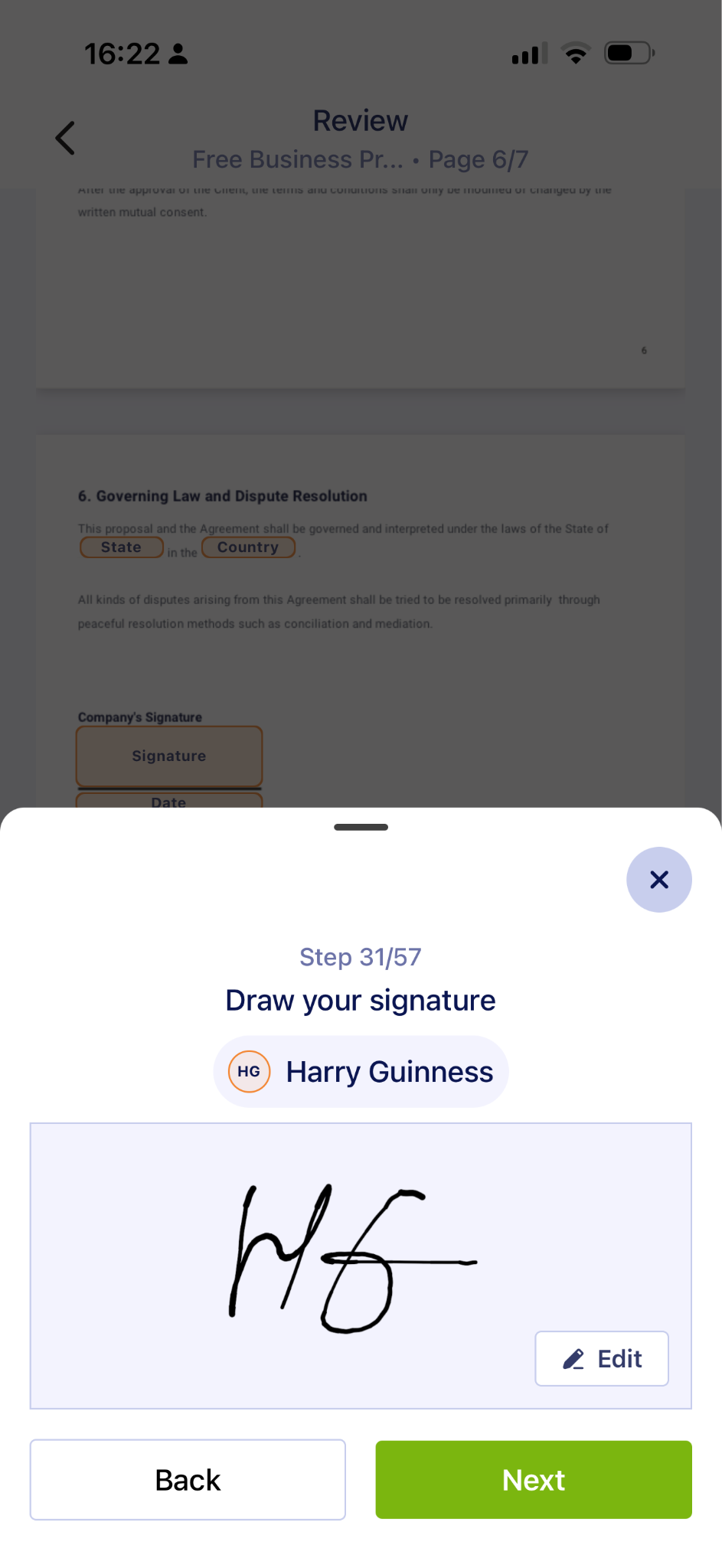 Jotform Sign Mobile Changing your signature Edit button