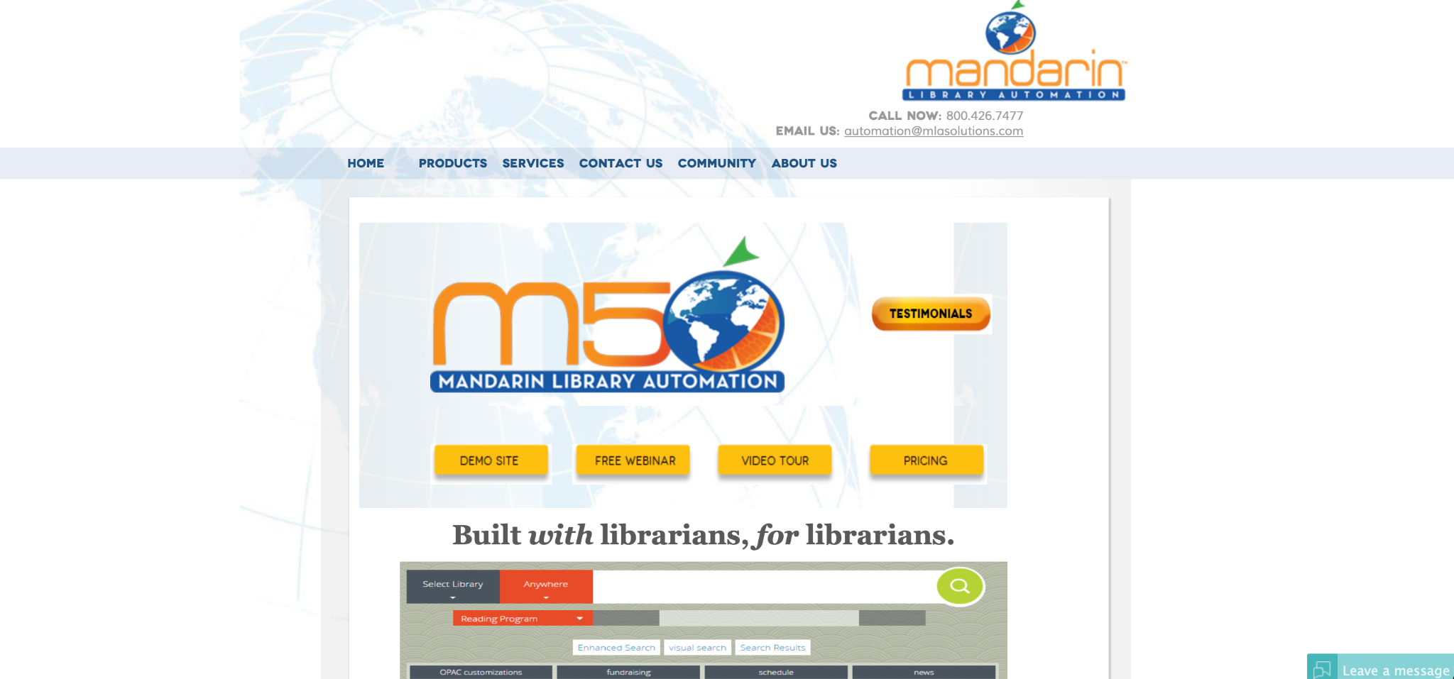 Screenshot of the Mandarin Library Automation landing page