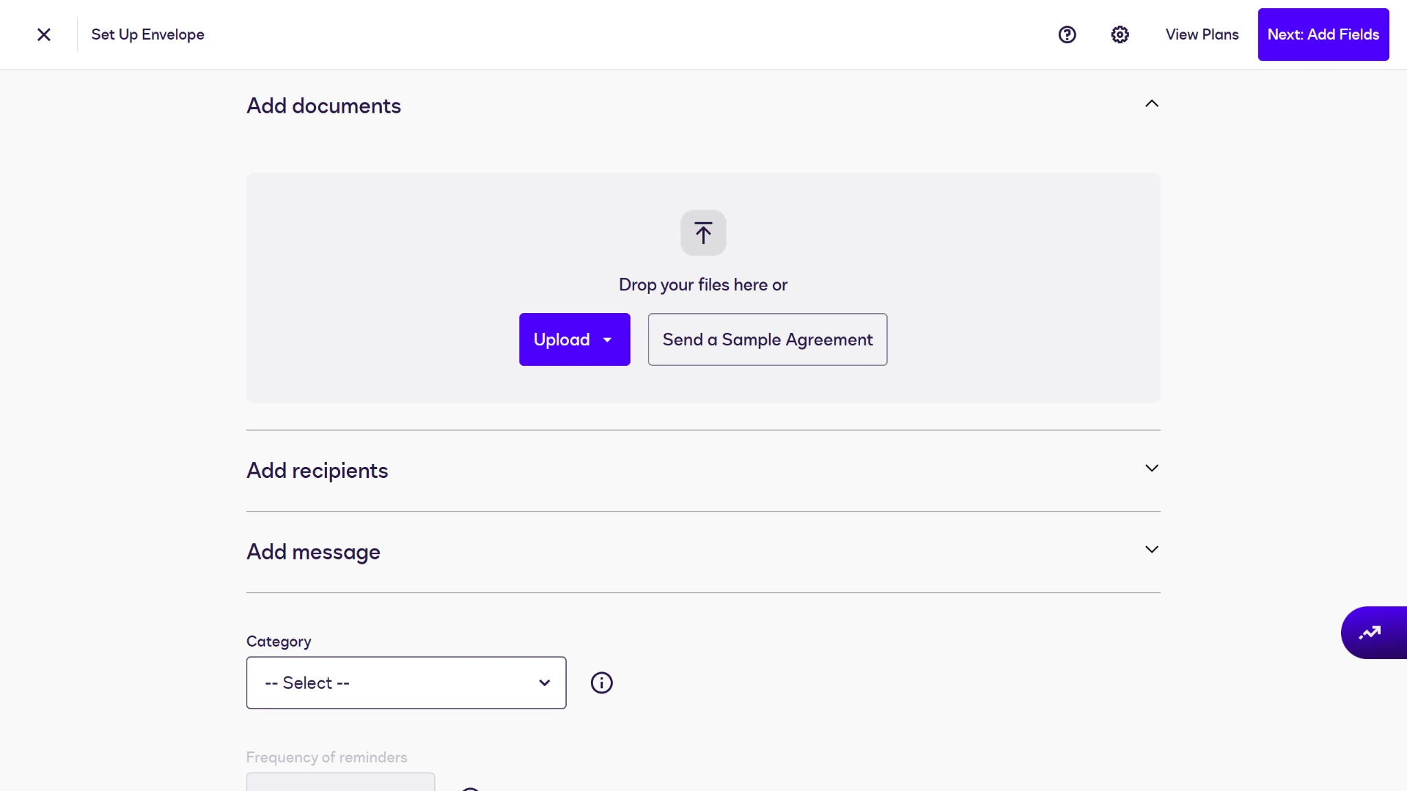Screenshot of the Docusign Set Up Envelope screen