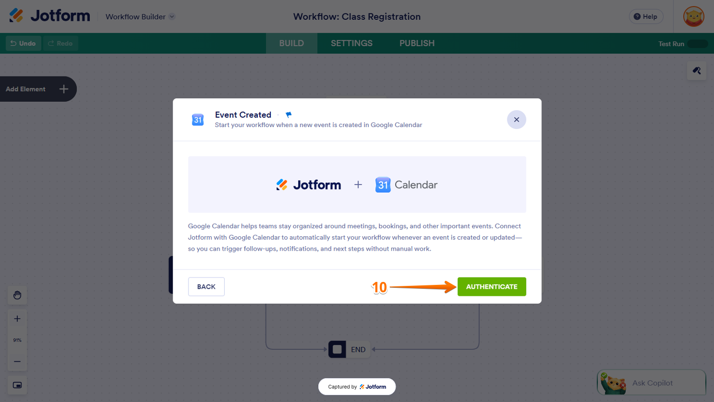 In the window that opens, click on Authenticate and log in to your Google account.
