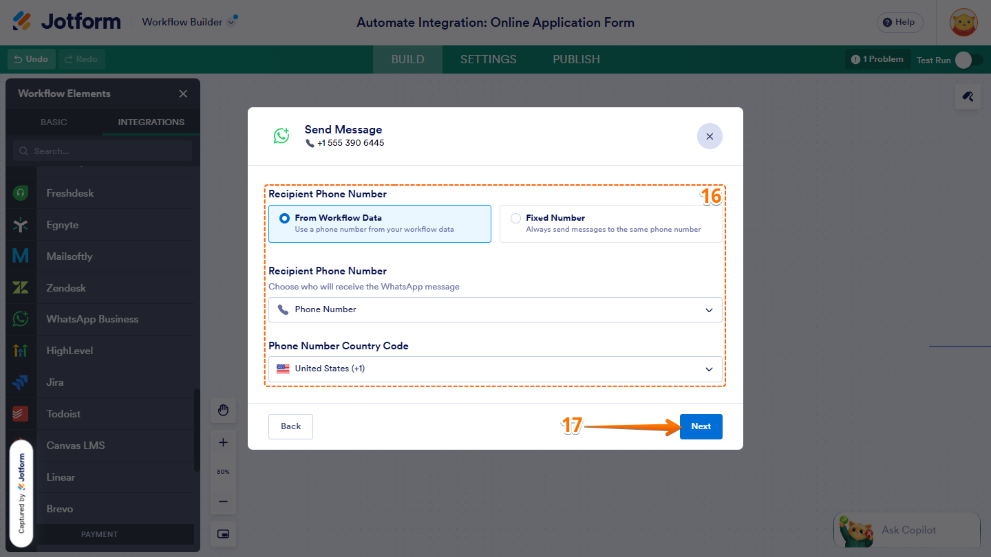 WhatsApp Business integration settings