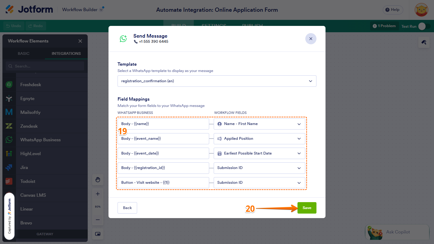Field Mappings in WhatsApp Business integration settings