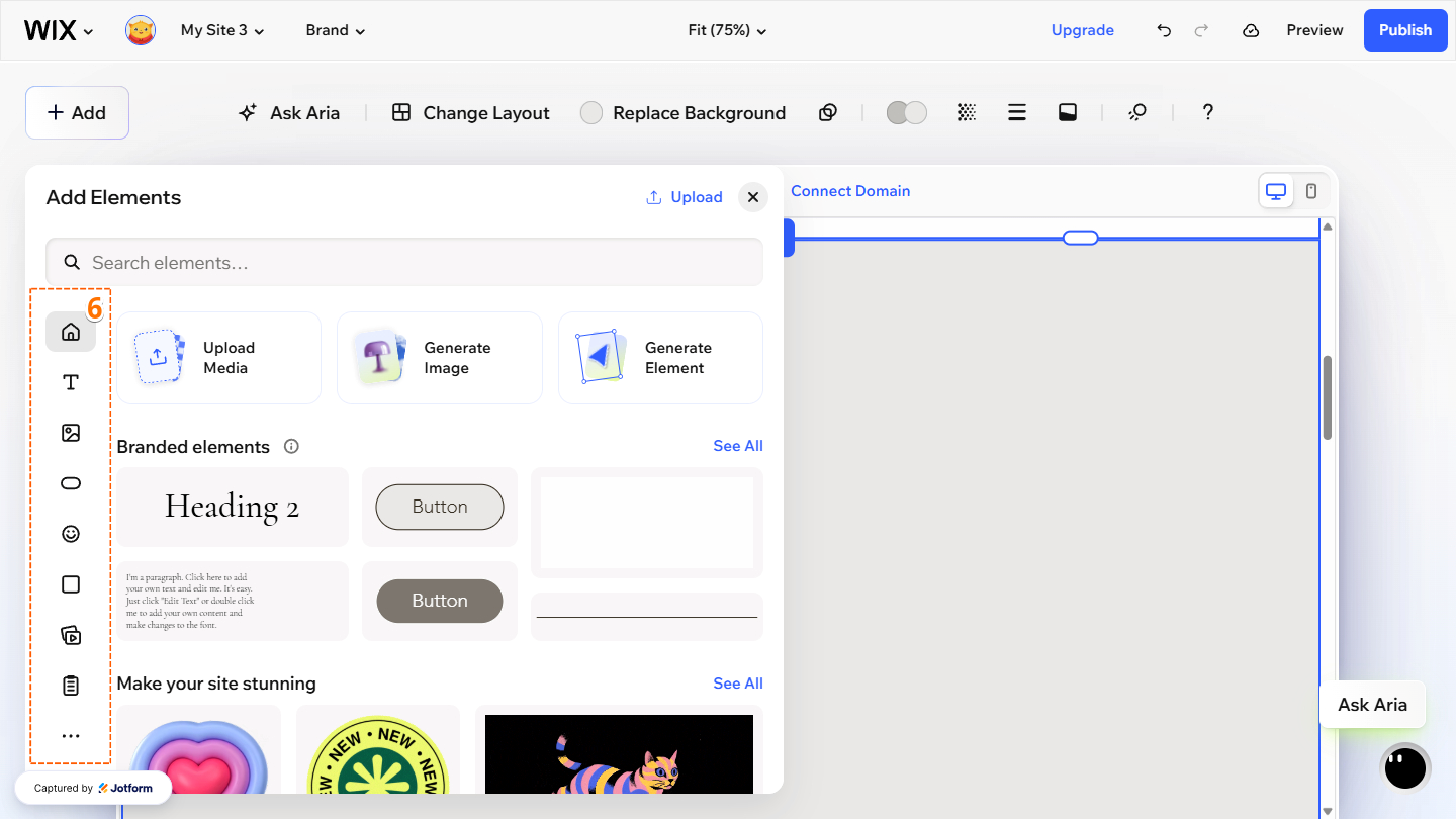 Add Elements menu in Wix Website Editor