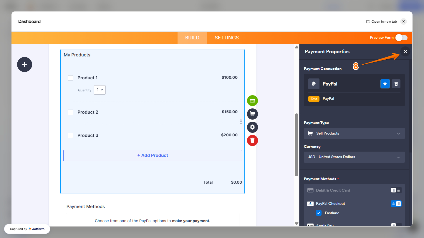Close Payment Properties in Jotform Form Builder