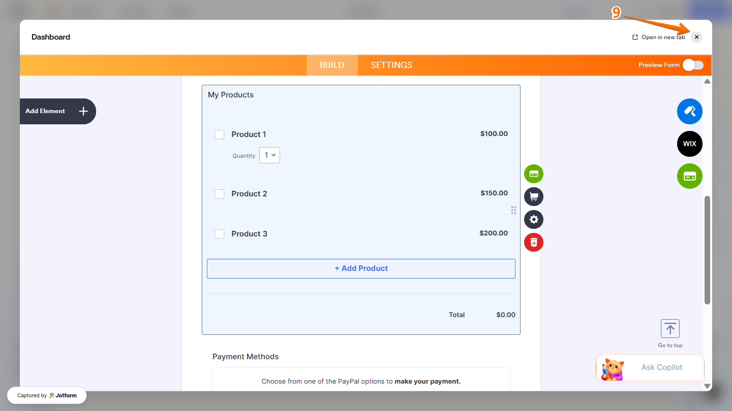 Close Jotform Form Builder in Wix Website Editor