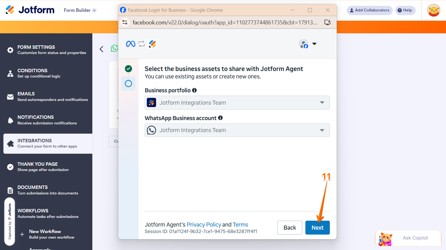 Authentication flow of the Facebook login window