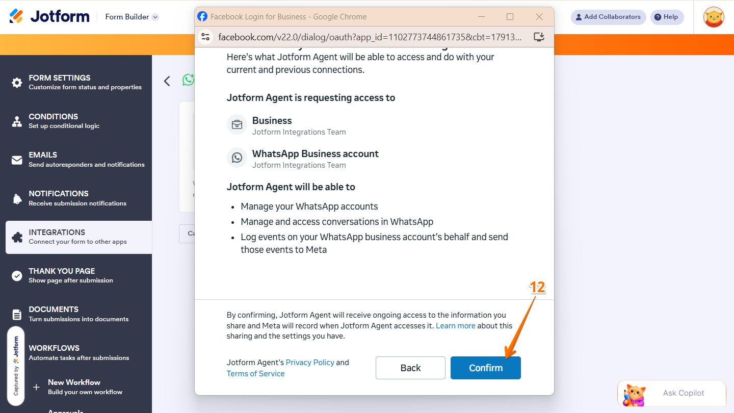 Authentication flow of the Facebook login window
