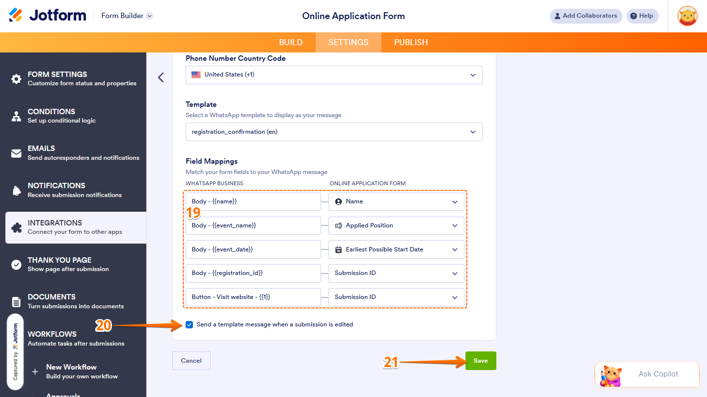 Field Mappings in WhatsApp Business integration settings