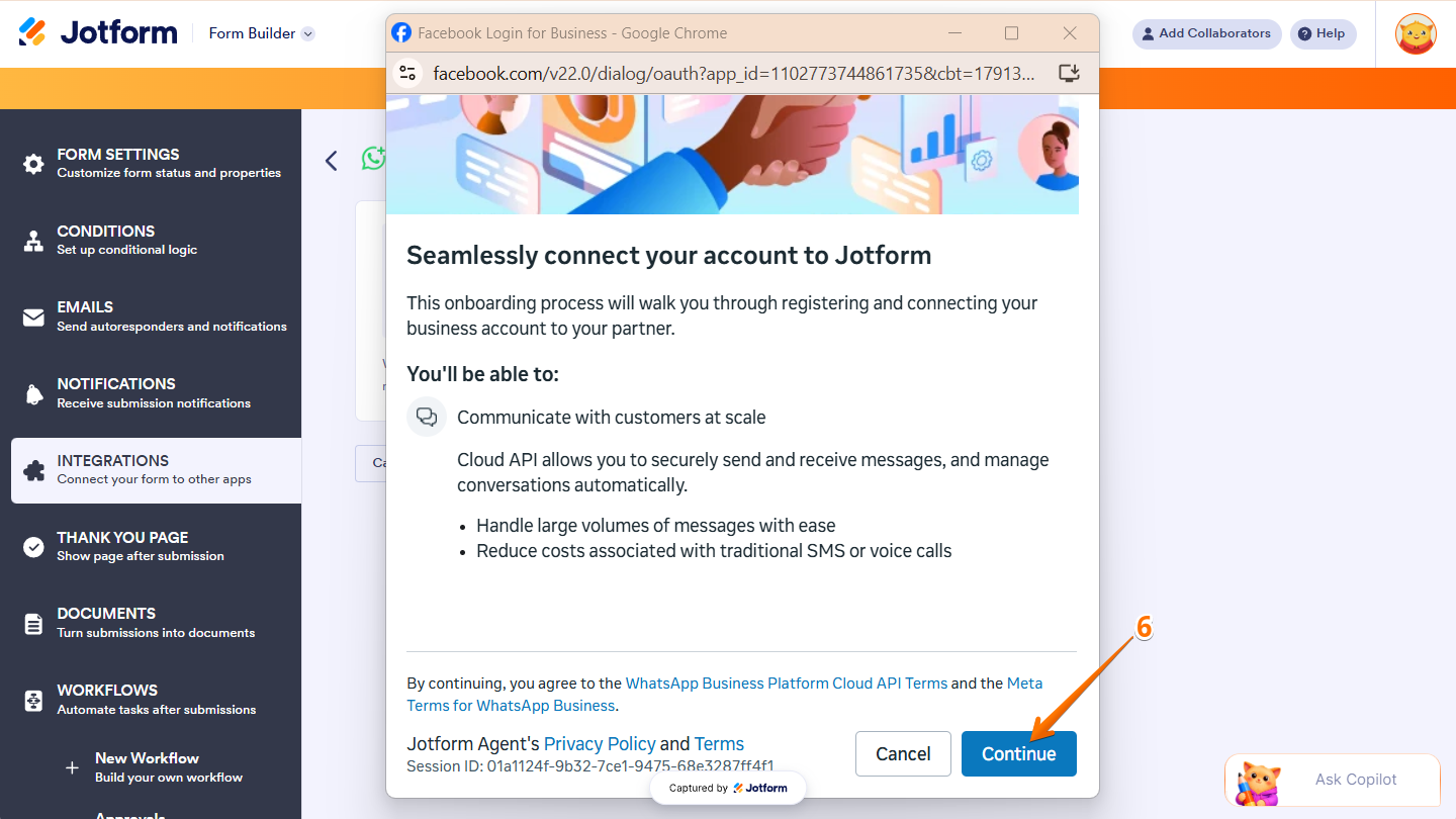 Authentication flow of the Facebook login window